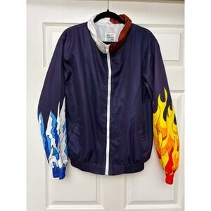 Steady Hands Flame M Ice Graphic Windbreaker Jacket Navy Zip Up Streetwear
